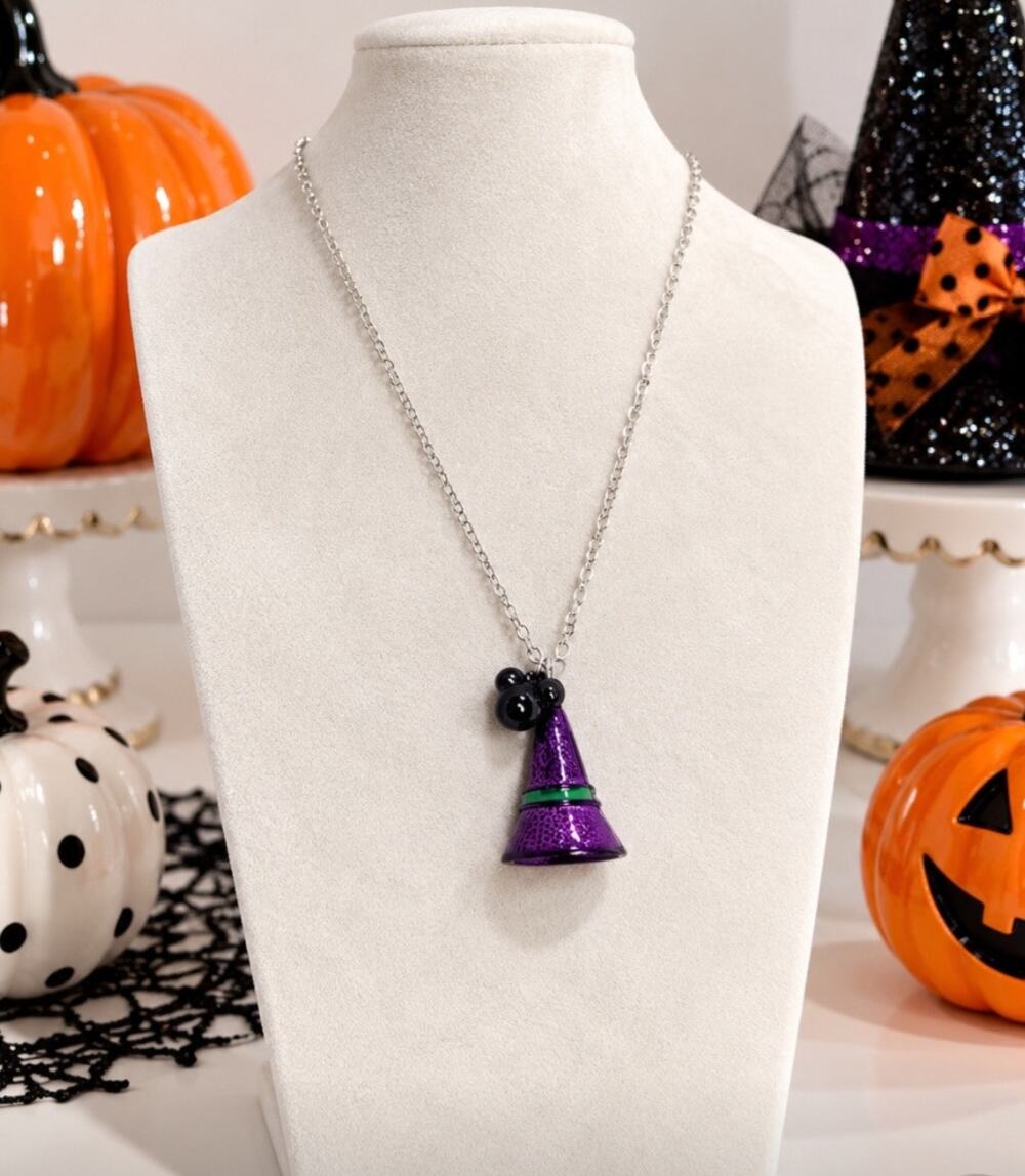 Disney Park Silver Purple Witch Hat Necklace New